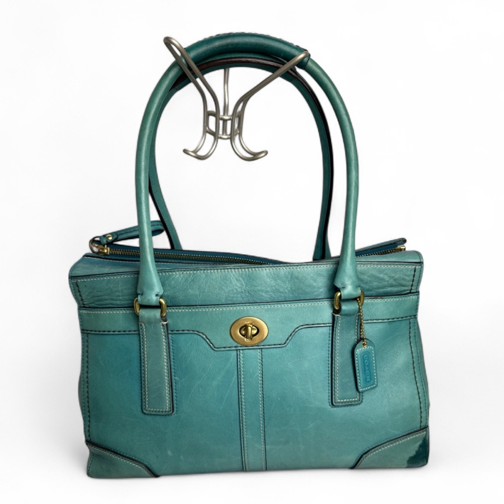 Rare Vintage COACH 11048 Hampton Blue Leather Large Shoulder Bag Tote Expandable